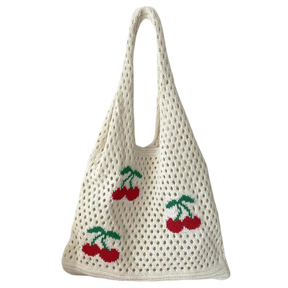 |ノベルティ用品 | ストロベリー・チェリー柄 ニットバッグ