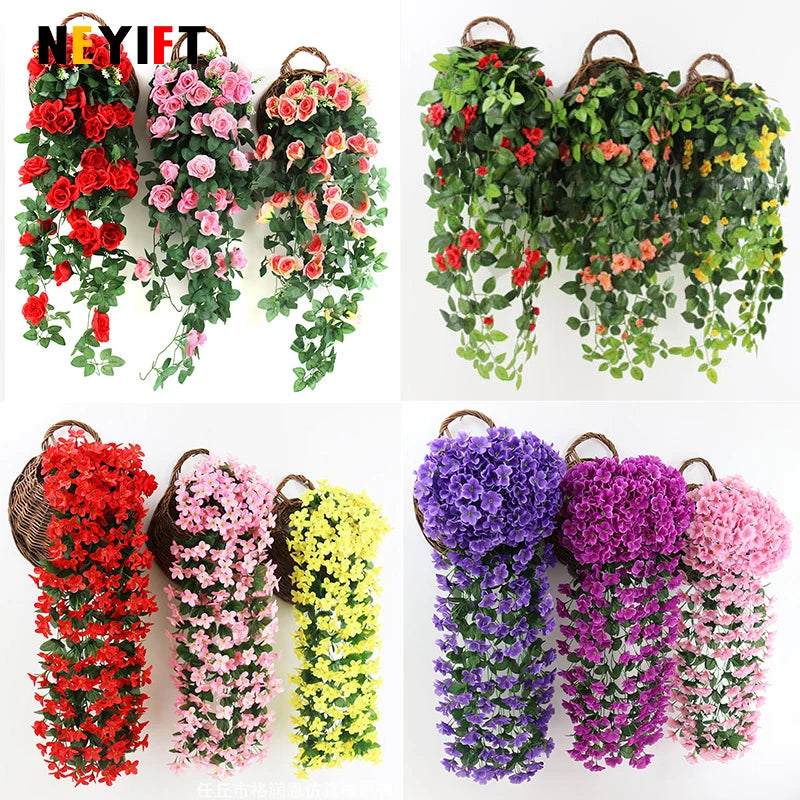 造花ハンギングローズ&アイビー壁掛け