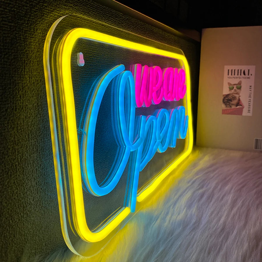 we are Open LEDネオンサイン(ネオン看板) イエロー・ピンク・ブルー