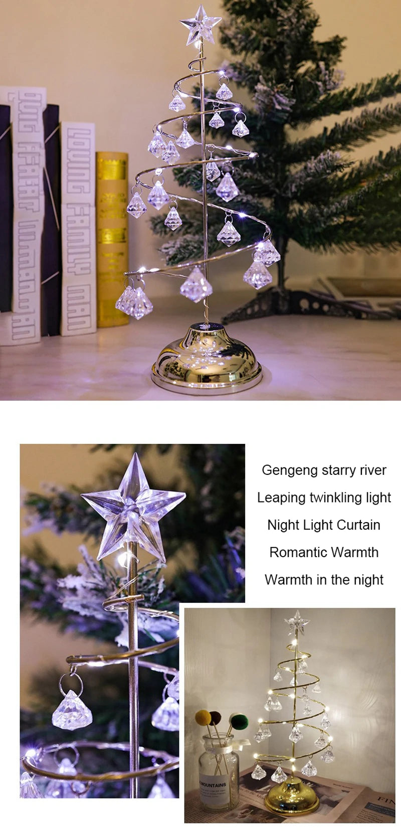 モチーフライト|イベント・パーティー装飾|LED クリスタルツリーテーブルランプ(高さ33c) 電池式