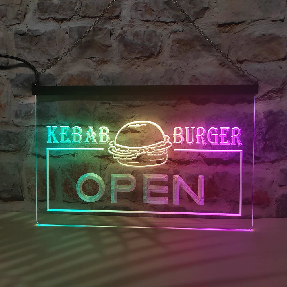 OPEN KEBAB BURGER フードLEDネオンサイン(ネオン看板)