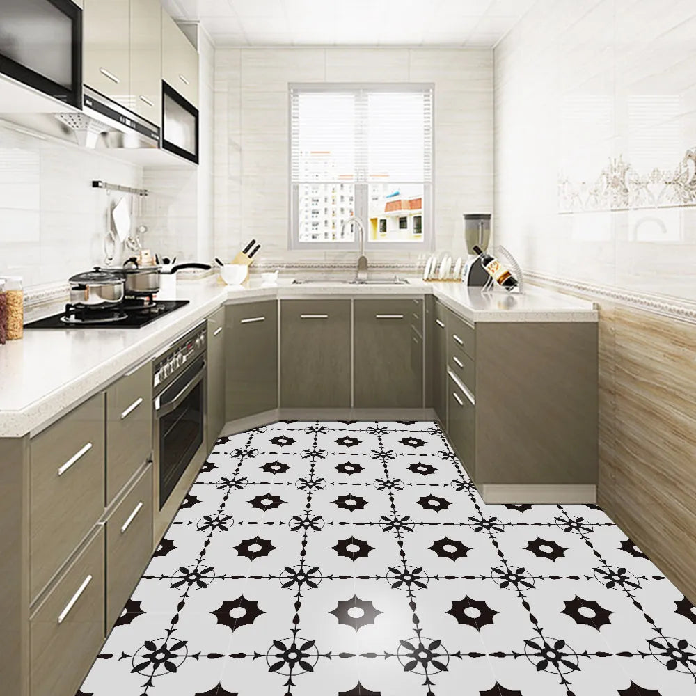 DIYフロアシート モノトーンタイル風 ステッカー 4枚入 モダン