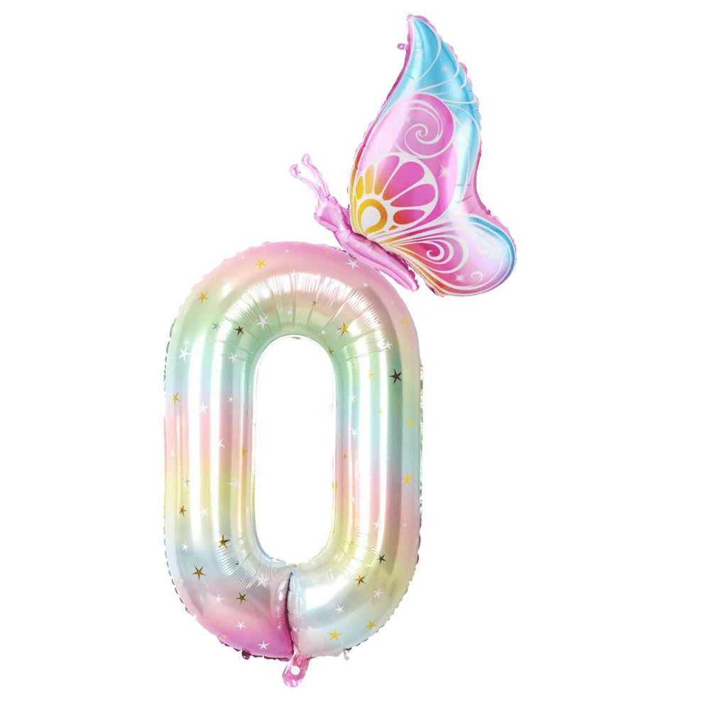 バルーン装飾 数字・バタフライなどレインボーカラーバルーン 誕生日用