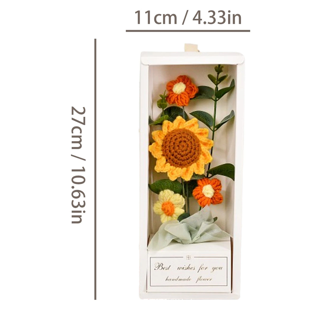 ギフトボックス入りの手作りかぎ針編みのひまわりブーケ吊り下げ装飾・デスクトップディスプレイ・お友達への心のこもったギフトに最適です