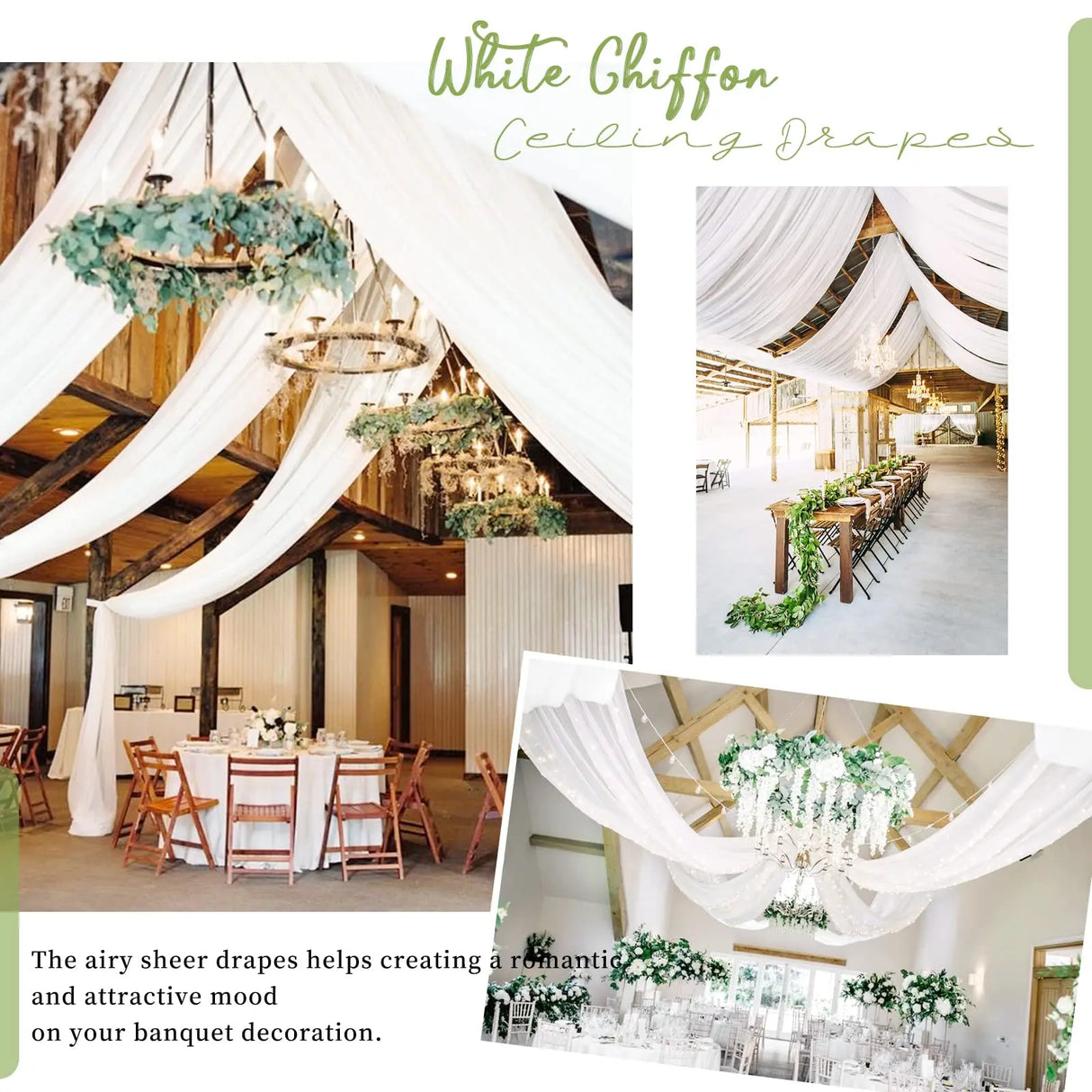 柔らかな白シフォンドレープ 天井装飾用