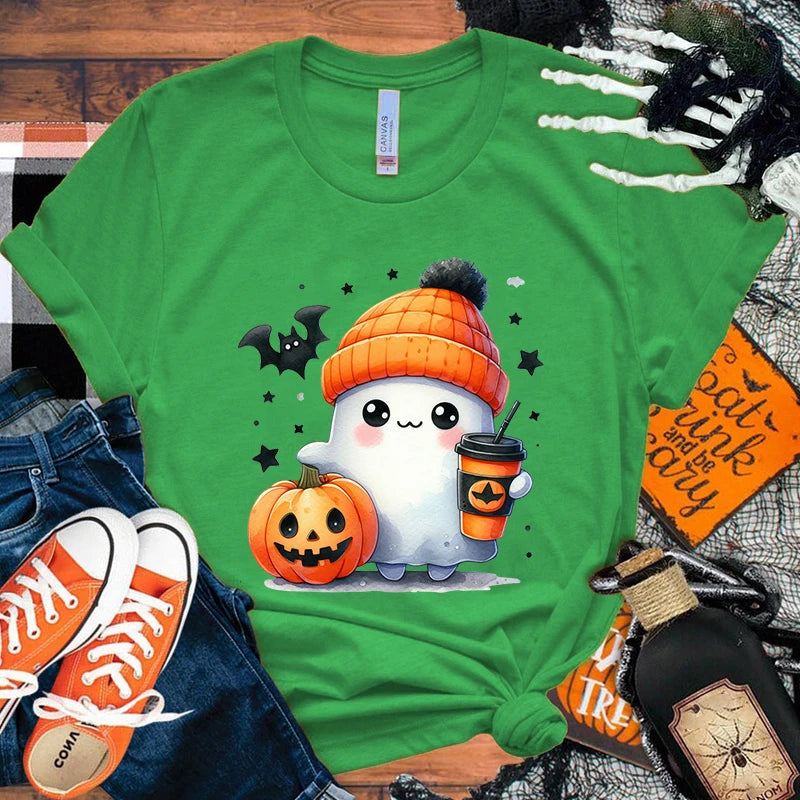 イベント・ハロウィングッズ|キュートなゴースト&パンプキン柄Tシャツ(XXS~4XL)