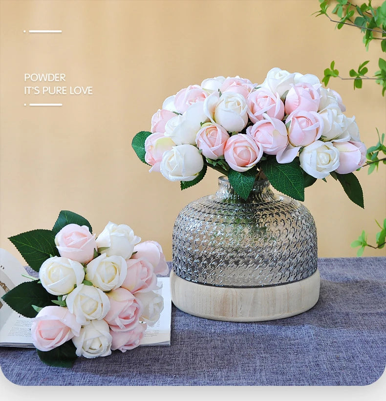 パーティー・インテリア装飾|造花シルクローズブーケ(25cm)