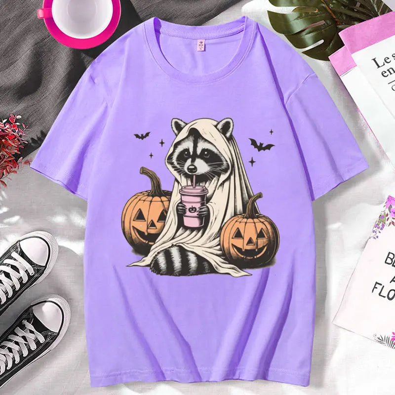 イベント・ハロウィングッズ| メンズ アライグマゴースト柄Tシャツ(XS~3XL)