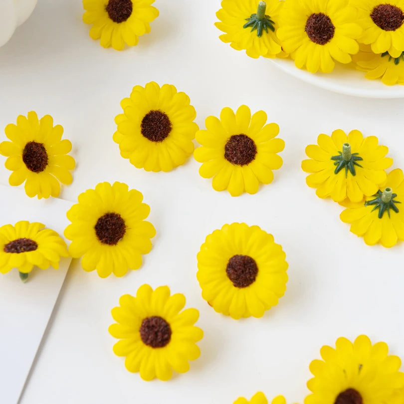 人工ひまわり 単頭タイプ 4cm/50個・100個セット【シルク製】DIY・装飾・イベント用