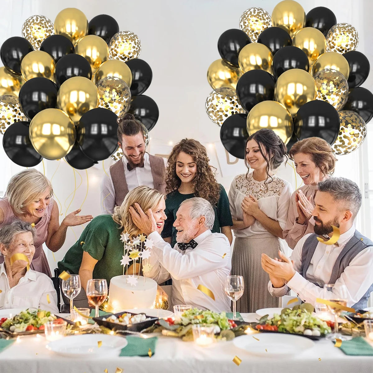 イベント・クリスマス装飾|ゴールドコンフェッティ&メタリックバルーンセット