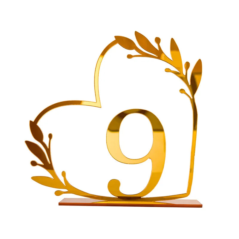 イベント・結婚式装飾|ハート型 ゴールドアクリルテーブルナンバー