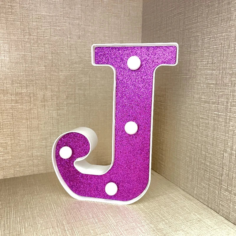 【LED装飾】LEDライト・デコレーションライト(ハート/アルファベット/数字)ピンク パープル 16cm PVC