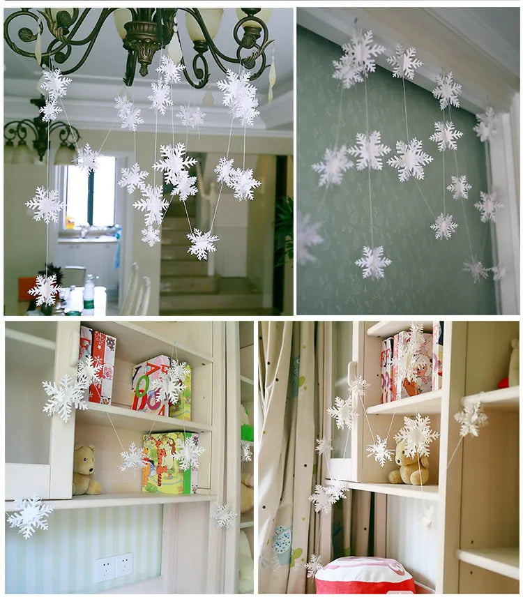 15.5cmシルバー&ゴールド スノーフレークガーランド 4m