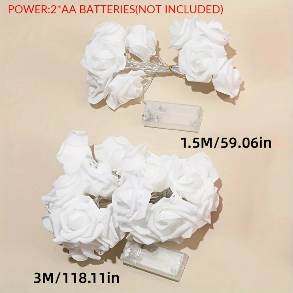 ホワイトローズLEDストリングライト 電池式