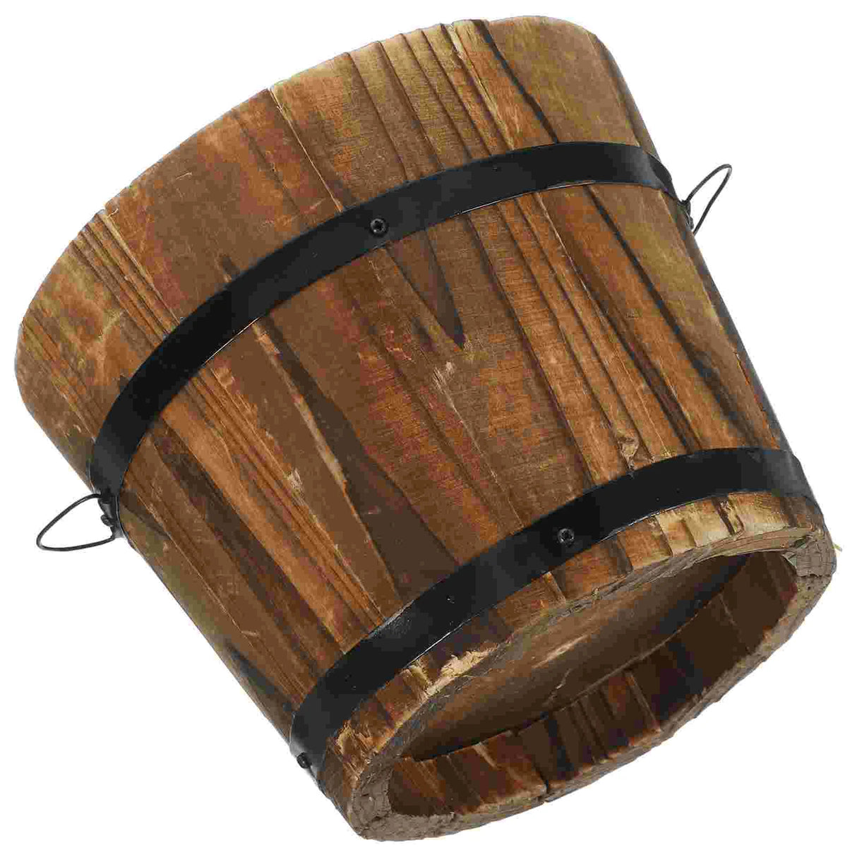 素朴な木製植木鉢バレルプランター(ハンドル付き)多肉植物用ヴィンテージ木製プランターサボテン園芸用品植物コンテナ