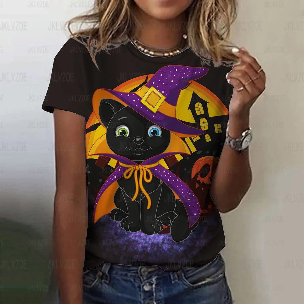 イベント・ハロウィングッズ|レディース ハロウィン総柄プリントTシャツ(XXS~3XL)