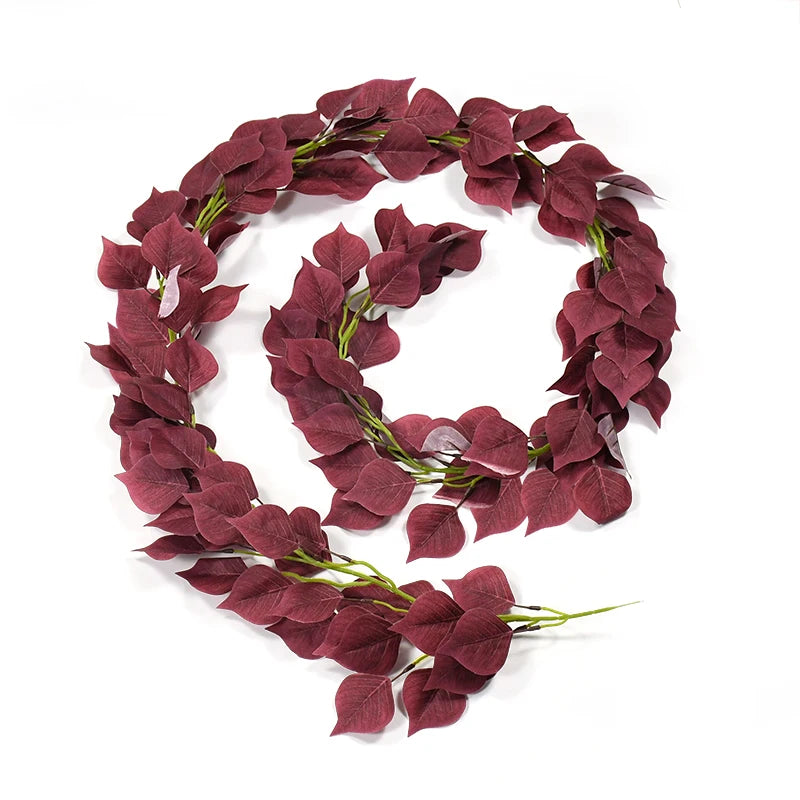 グリーンユーカリの葉ガーランド・藤の造花・ラタンフェイク植物・シルクの葉つる