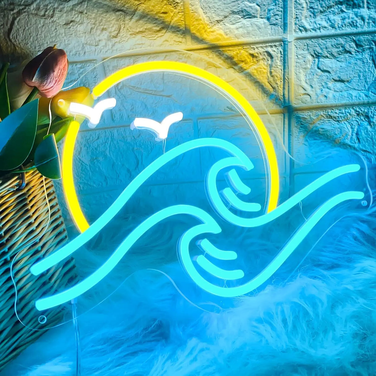 太陽と波モチーフ LEDネオンサイン(ネオン看板) 調光可能