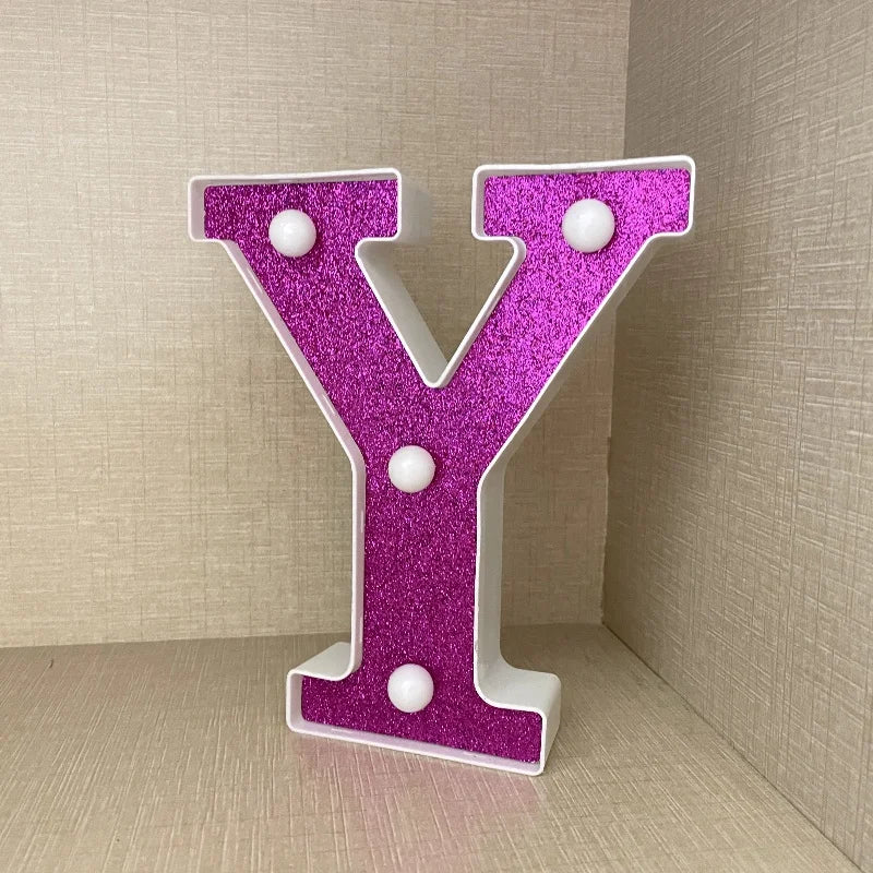 【LED装飾】LEDライト・デコレーションライト(ハート/アルファベット/数字)ピンク パープル 16cm PVC