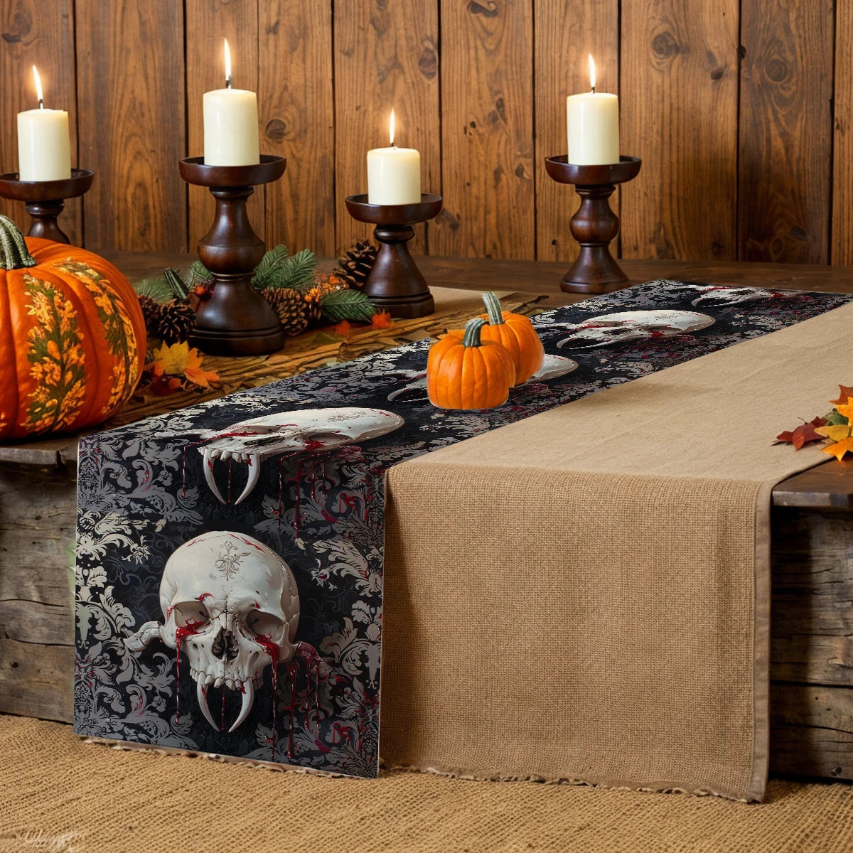 イベント・ハロウィングッズ|スカル柄 テーブルランナー 装飾