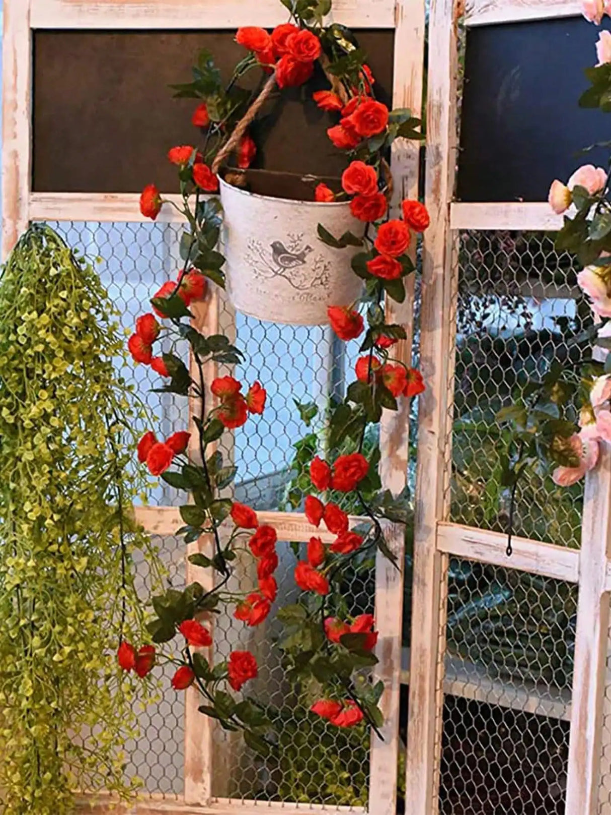 パーティー・インテリア装飾|造花ローズガーランド2個セット(1.8M)