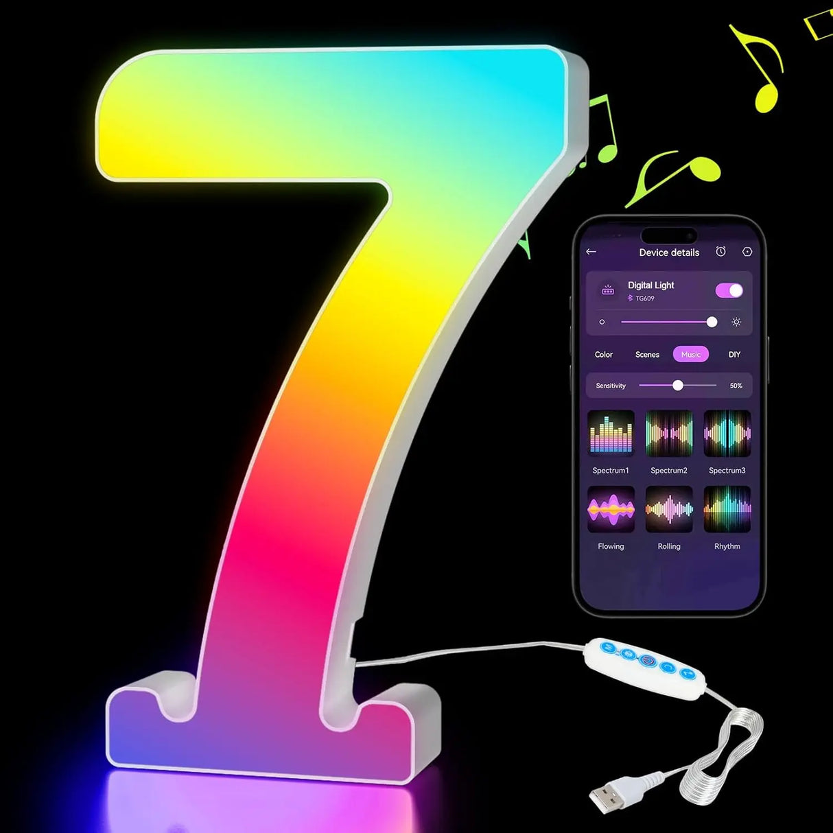 【LED装飾】LEDライト・デコレーションライト(数字/アルファベット)調光可能 レインボーカラー