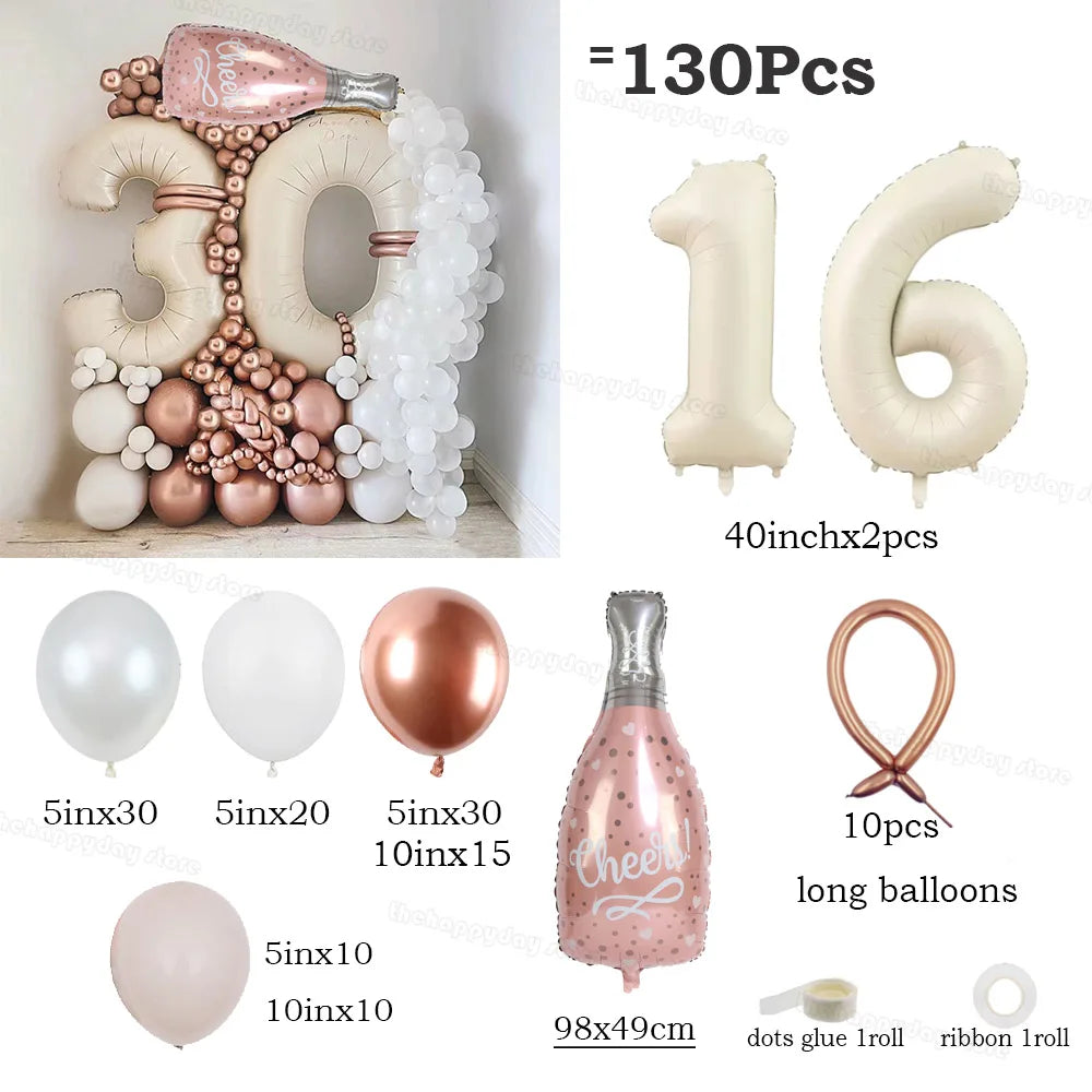 ホワイトゴールド数字バルーン(ナンバーバルーン)130個セット