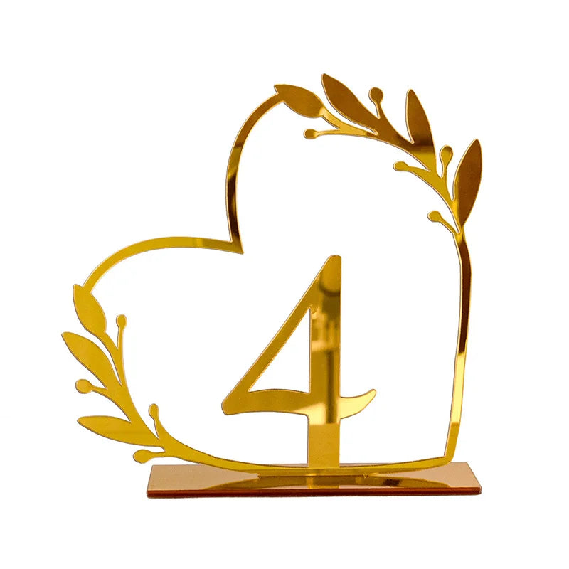 イベント・結婚式装飾|ハート型 ゴールドアクリルテーブルナンバー