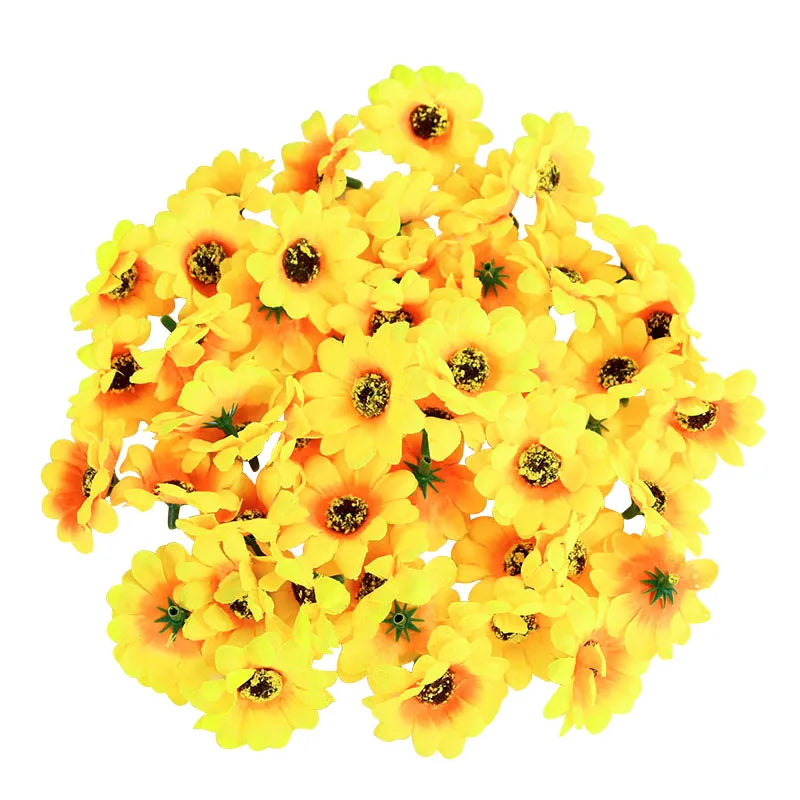 50/100個 4.5cm 小ぶりなフェイクグリーン シルク素材の ひまわり・デイジー