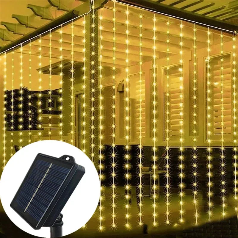 カーテンライト|ソーラーライト|イベント・クリスマス装飾|ソーラーパワLEDカーテンライト(幅3M/6M)