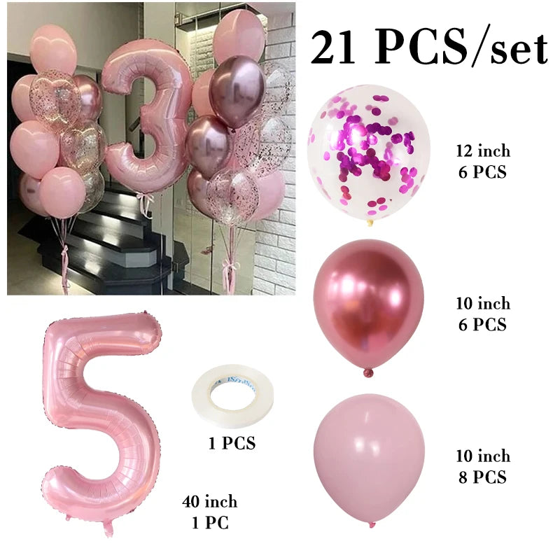 イベント・バルーン装飾 |ピンク数字バルーンセット | 21個