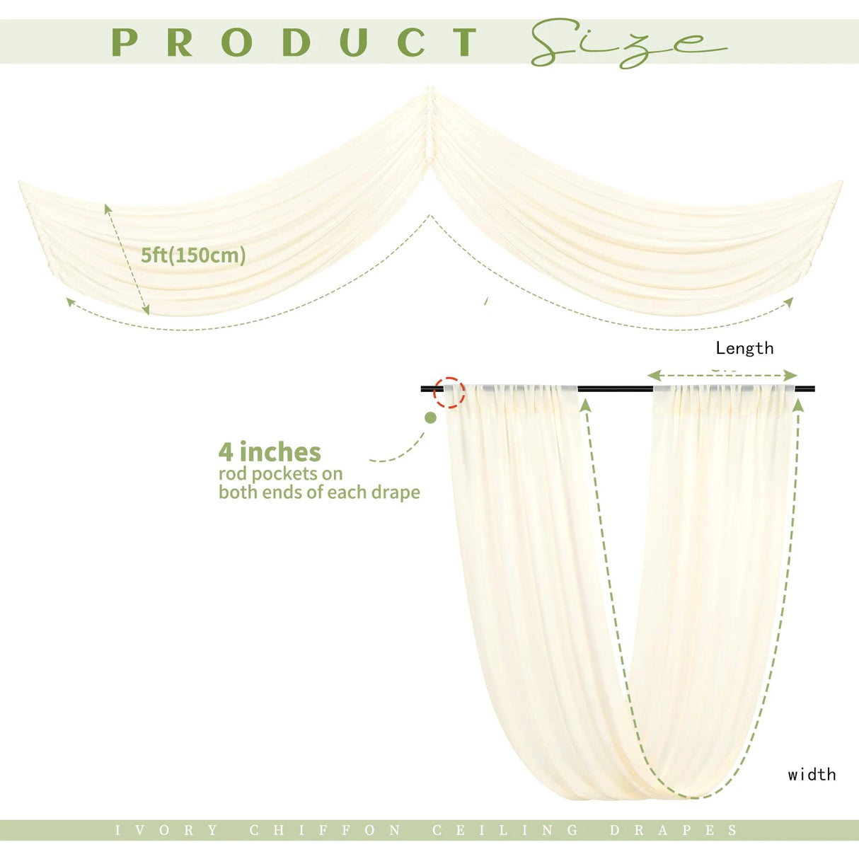 インテリア・パーティ装飾 | シフォン天井ドレープカーテン | 全長3m/6m/10m