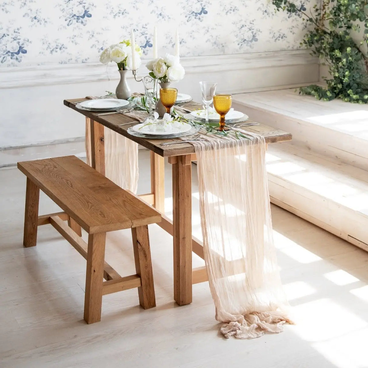 インテリア・パーティ装飾 | ワッシャー加工素材テーブルランナー | 全長0.5m/1.8m/3.4m/4m ポリエステル100%