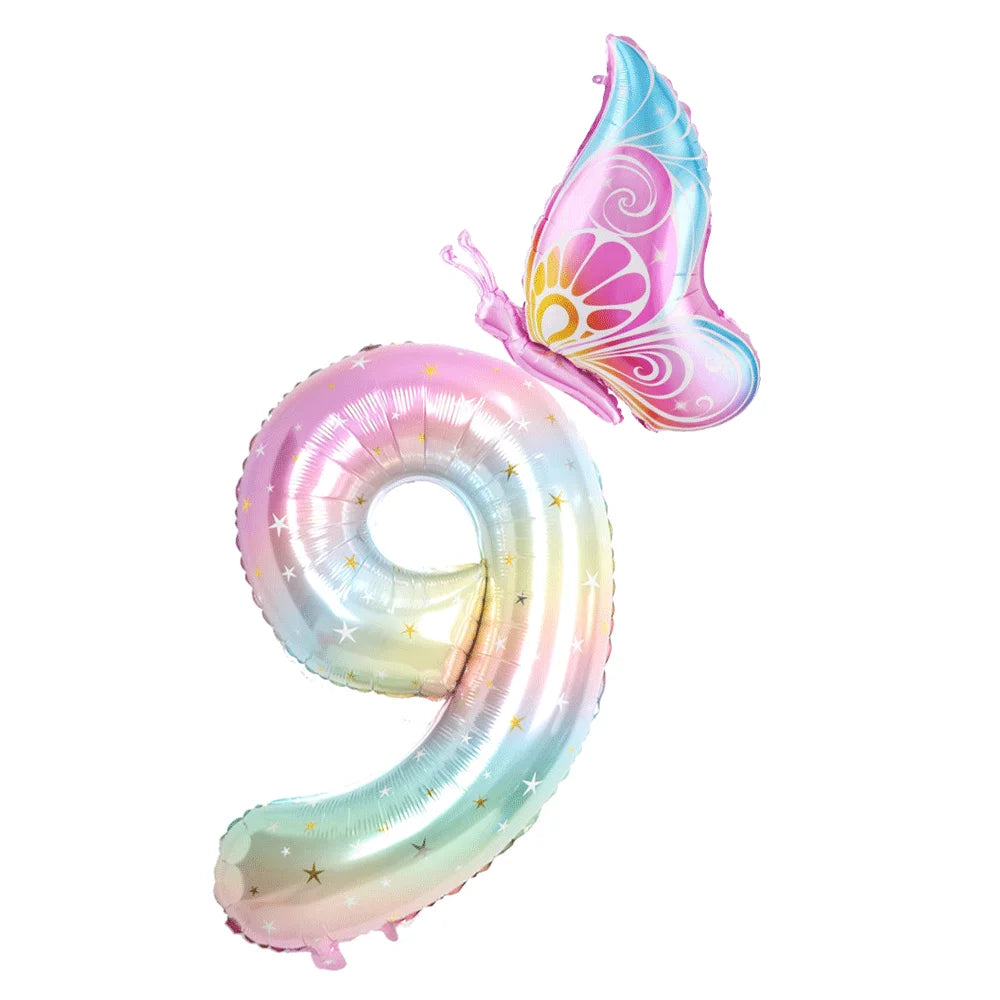 バルーン装飾 数字・バタフライなどレインボーカラーバルーン 誕生日用