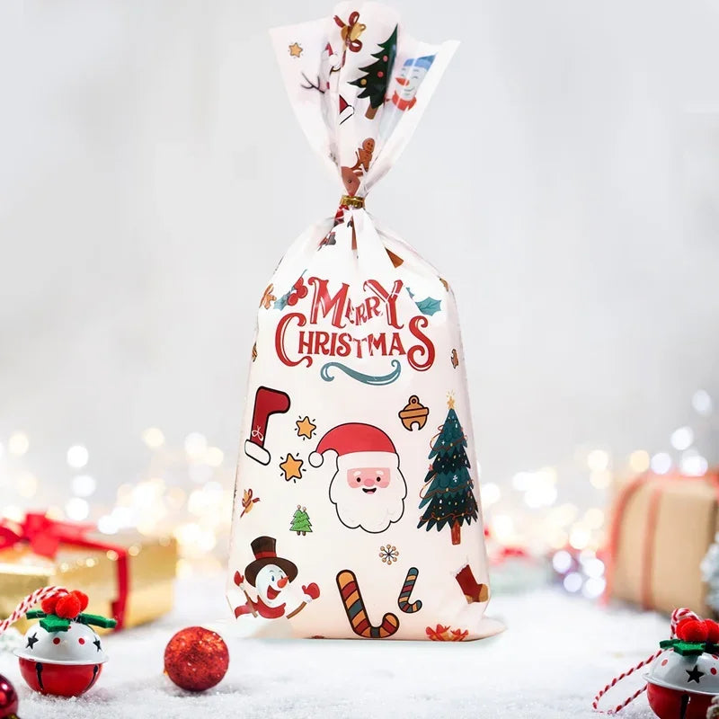 イベント・クリスマス装飾|クリスマス柄ビニール製ギフトバッグセット(25/50/100pcs)
