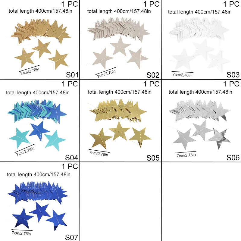 イベント・クリスマス装飾|カラフル星型バナー ゴールドシルバーガーランド