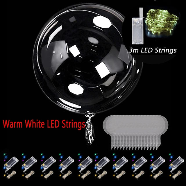 LEDライト付き透明ボボバルーン10個セット