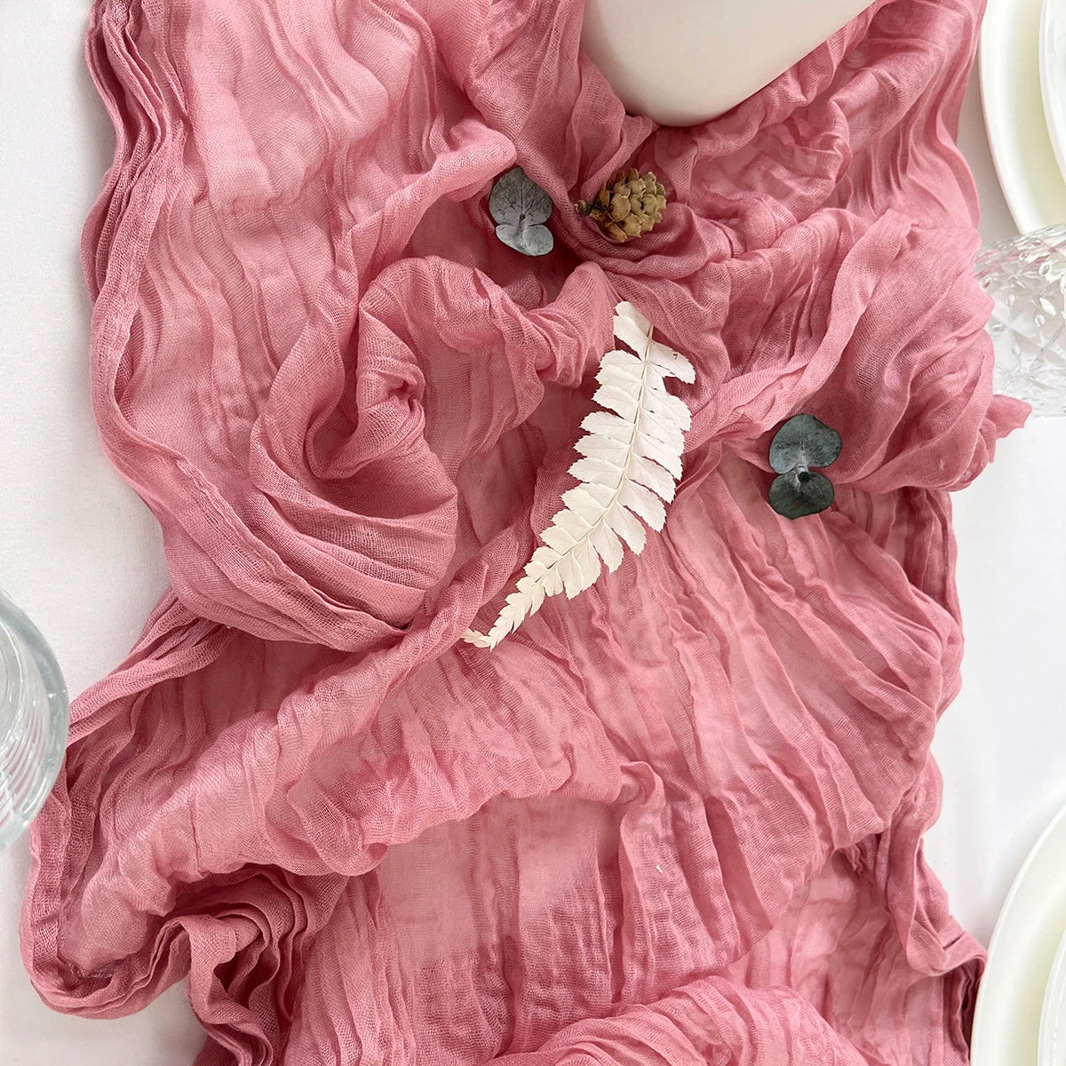 インテリア・パーティ装飾 | ワッシャー加工素材テーブルランナー | 全長0.5m/1.8m/3.4m/4m 結婚式に最適