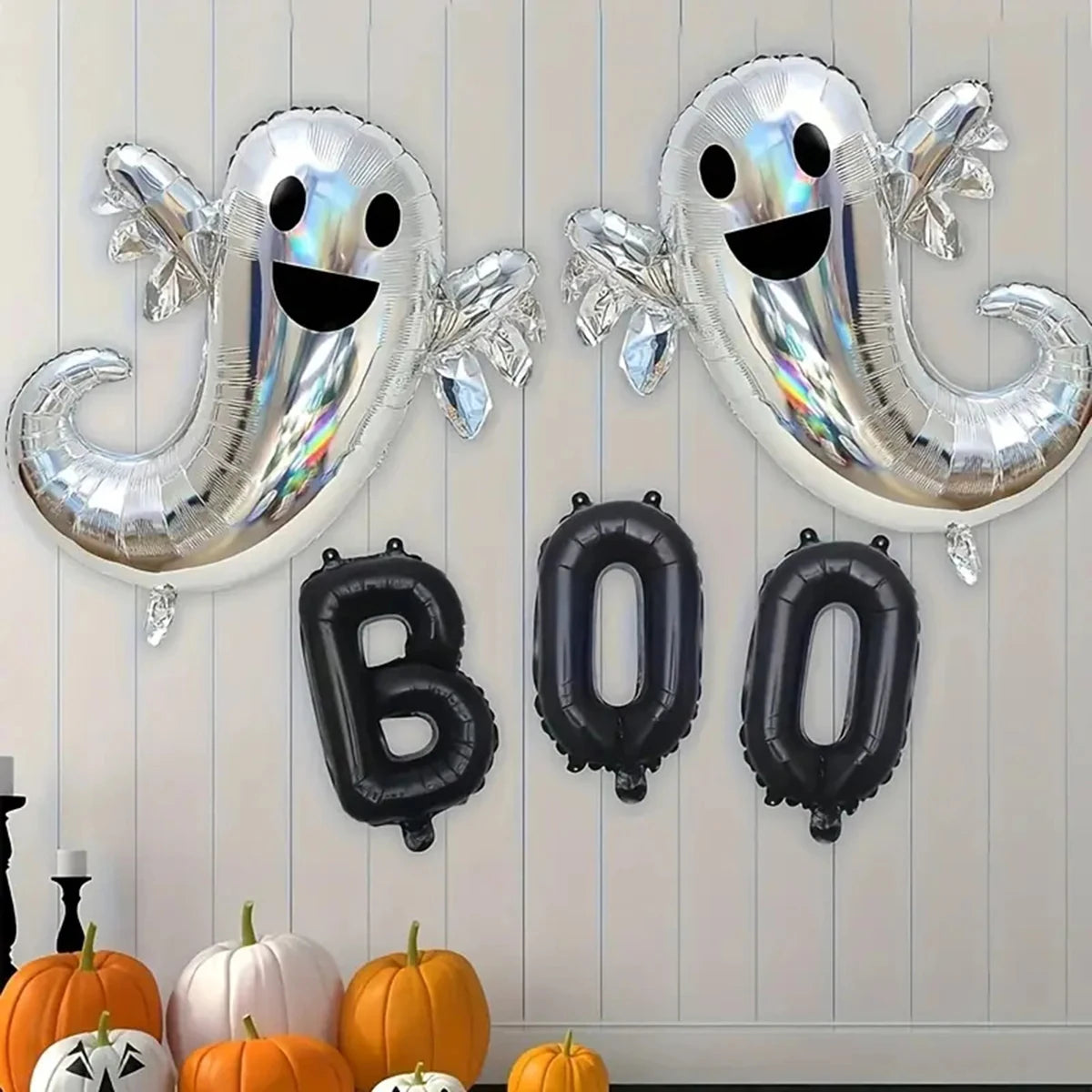 イベント・ハロウィン装飾|シルバーゴースト型バルーンセット(3個/5個)