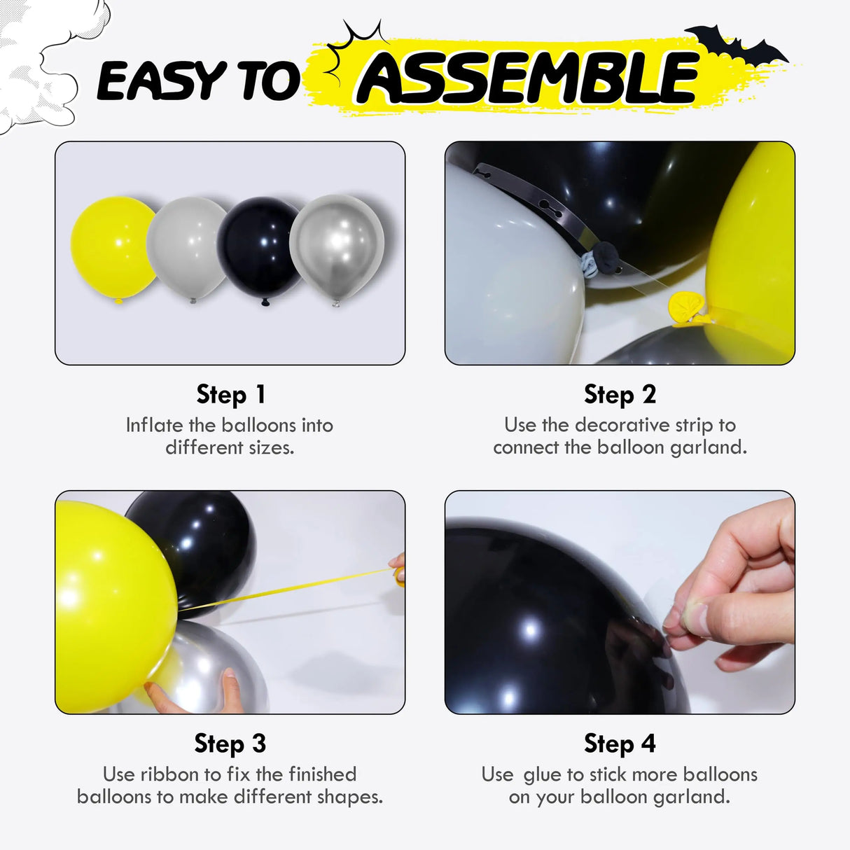 イベント・ハロウィン装飾|星型&丸型バルーン&こうもり型小物セット( 133個)