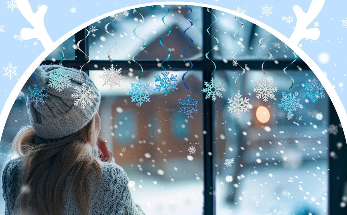 イベント・クリスマス装飾|青銀雪結晶装飾24個セット