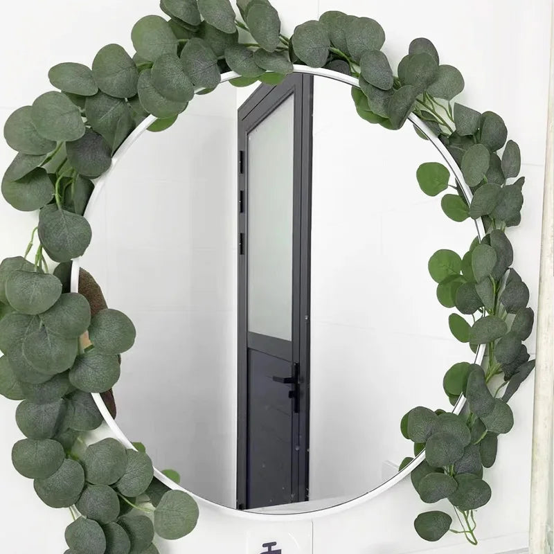 グリーンユーカリの葉ガーランド・藤の造花・ラタンフェイク植物・シルクの葉つる