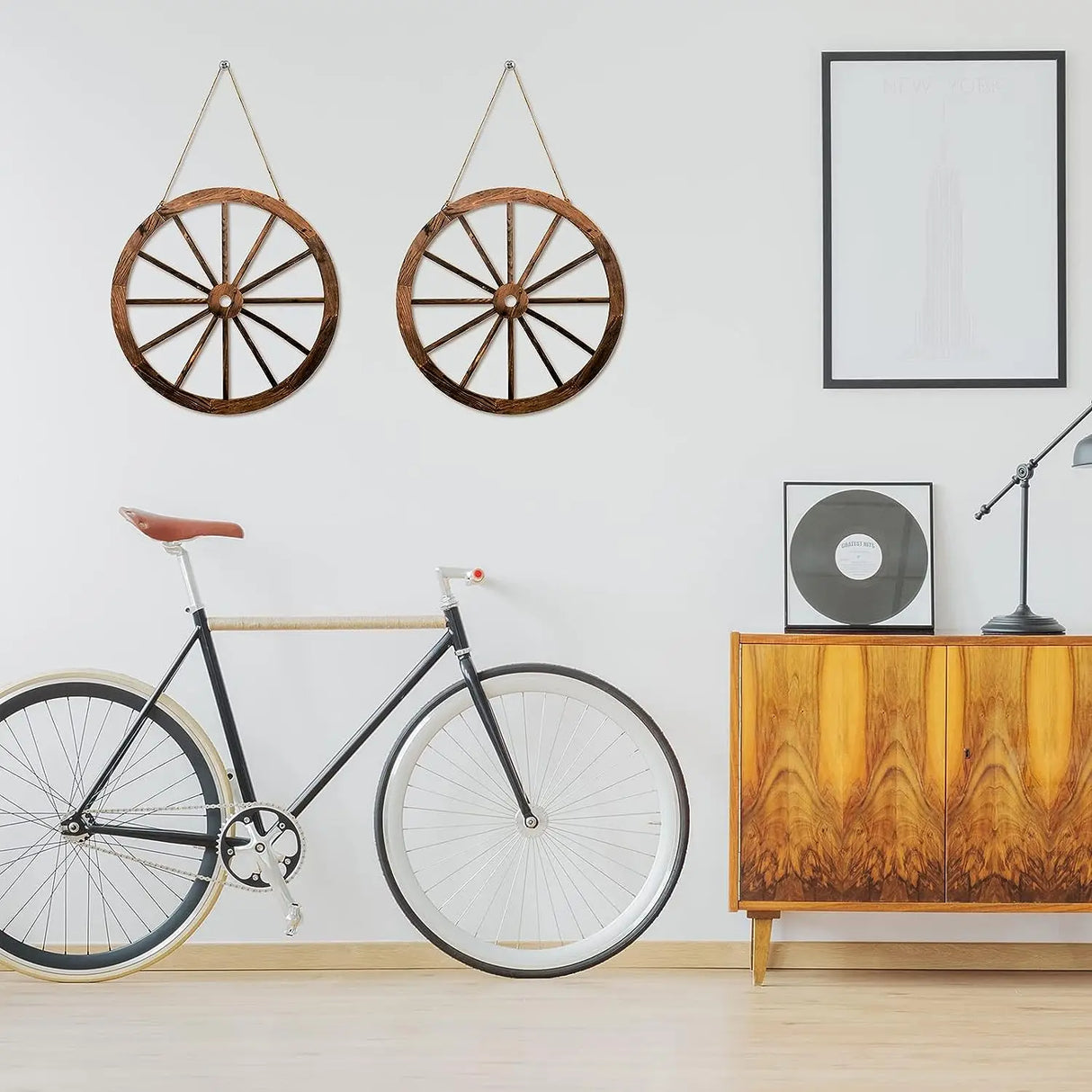 【天然木使用】ヴィンテージ風 木製ワゴンホイール (2個セット)