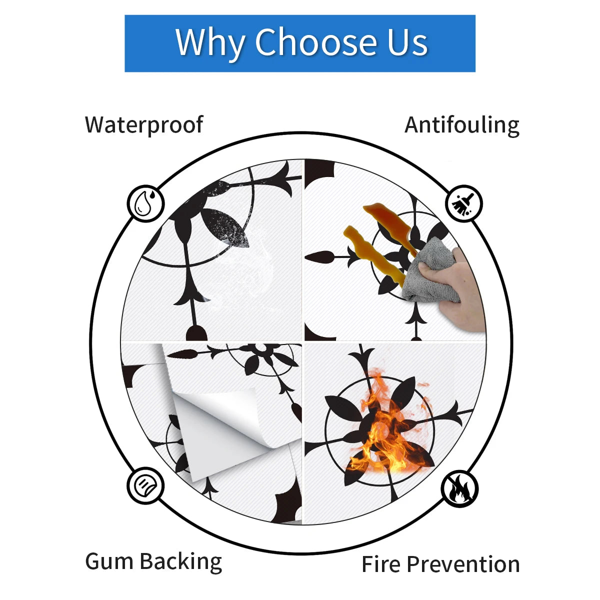 DIYフロアシート モノトーンタイル風 ステッカー 4枚入 モダン