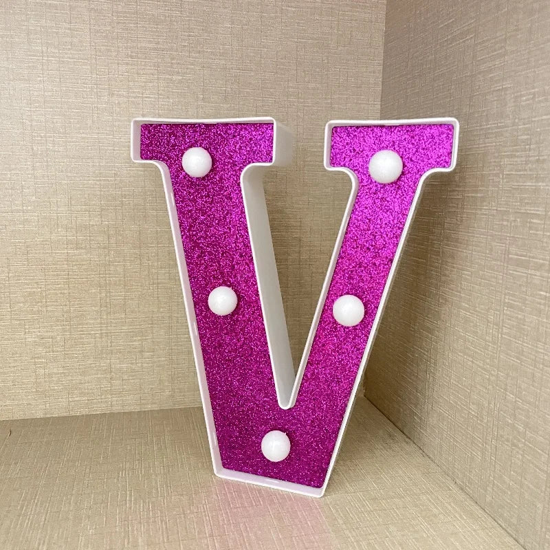 【LED装飾】LEDライト・デコレーションライト(ハート/アルファベット/数字)ピンク パープル 16cm PVC