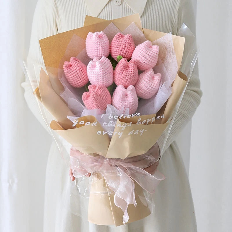 パーティー・インテリア装飾|アレンジメント用造花 かぎ針編みハート・チューリップ(40c)