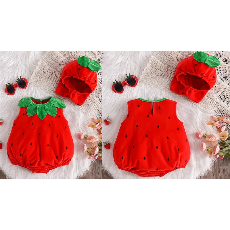 イベント・ハロウィングッズ|イチゴ着ぐるみ風ロンパースセット(6〜24ヶ月)