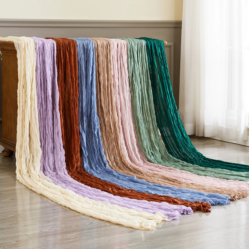 インテリア・パーティ装飾 | ワッシャー加工テーブルランナー6枚セット | 全長1.8m/3.4m/4m