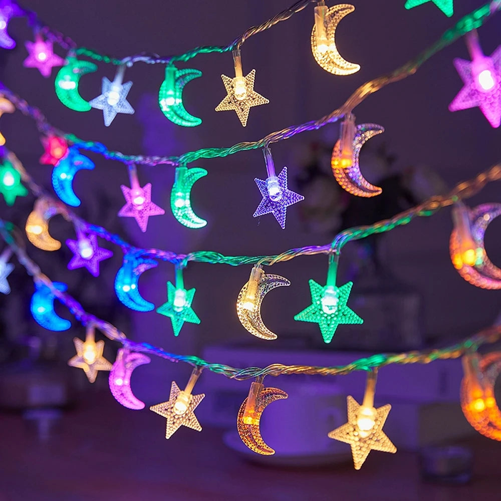 イベント・クリスマス装飾|星と月の電池式装飾ライト、屋内外用