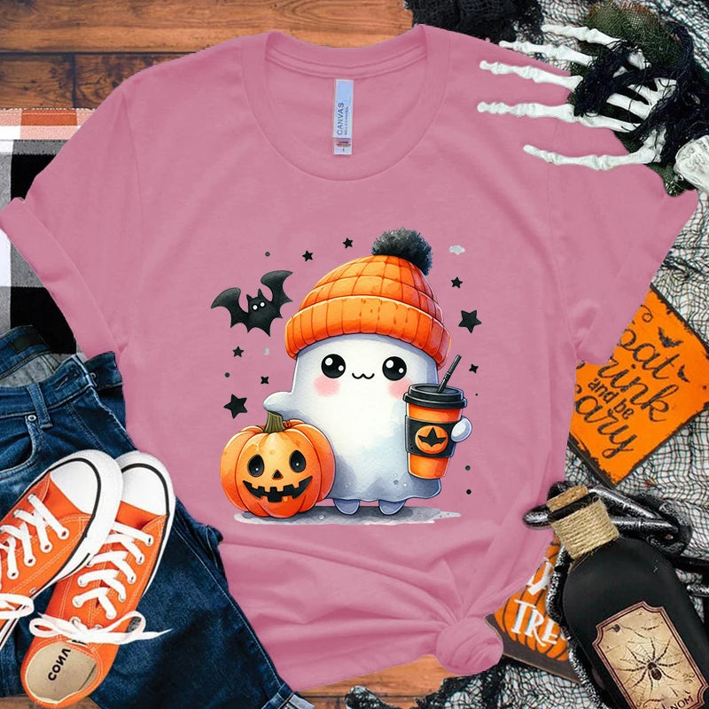 イベント・ハロウィングッズ|キュートなゴースト&パンプキン柄Tシャツ(XXS~4XL)